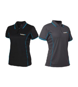 Womens Mesh S/S Polo:Black/Aqua