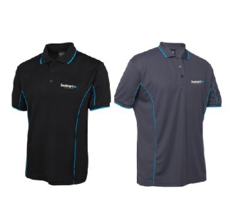 Men's Mesh S/S Polo:Charcoal/Aqua