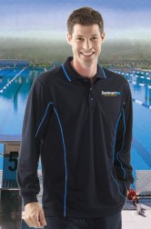 Long Sleeve Mesh Polo - Black/Aqua 